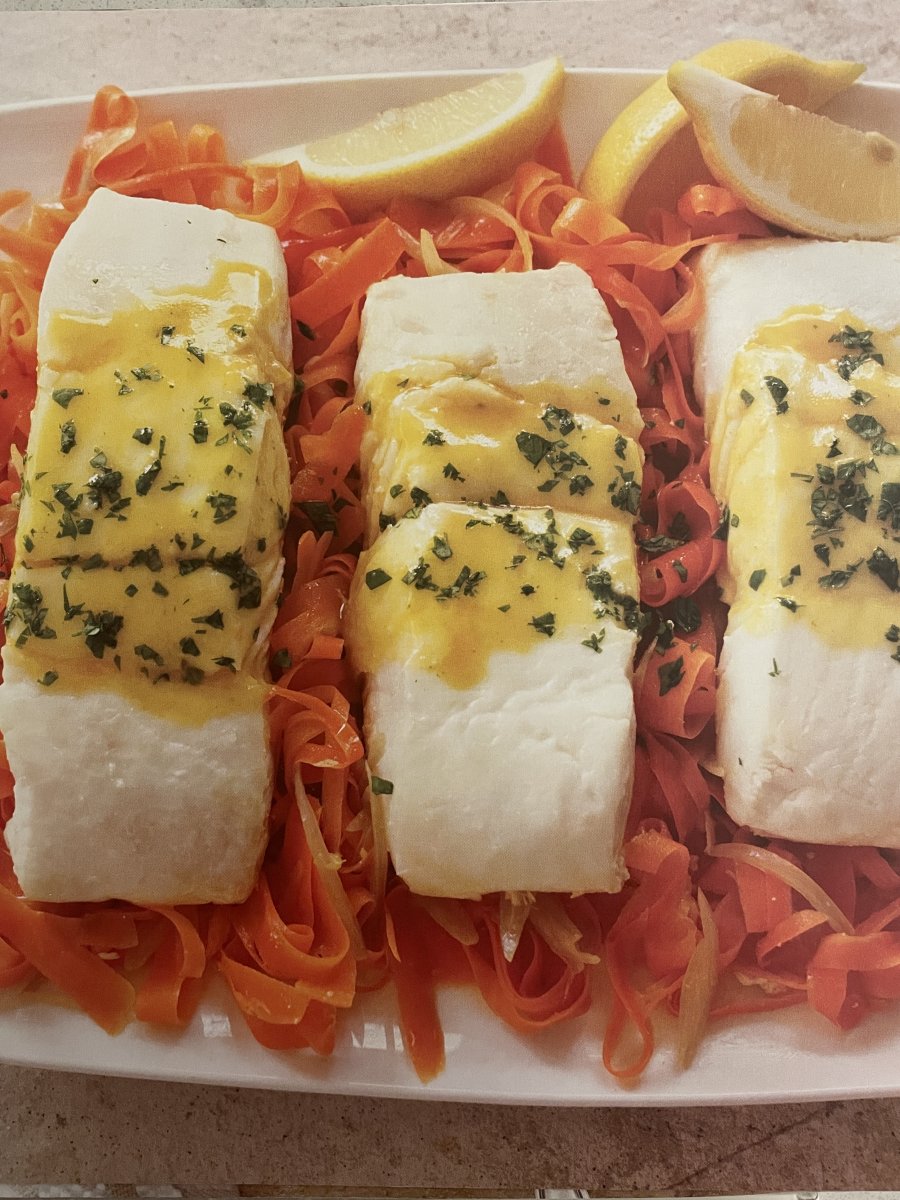 Braised Halibut with Carrots and Coriander