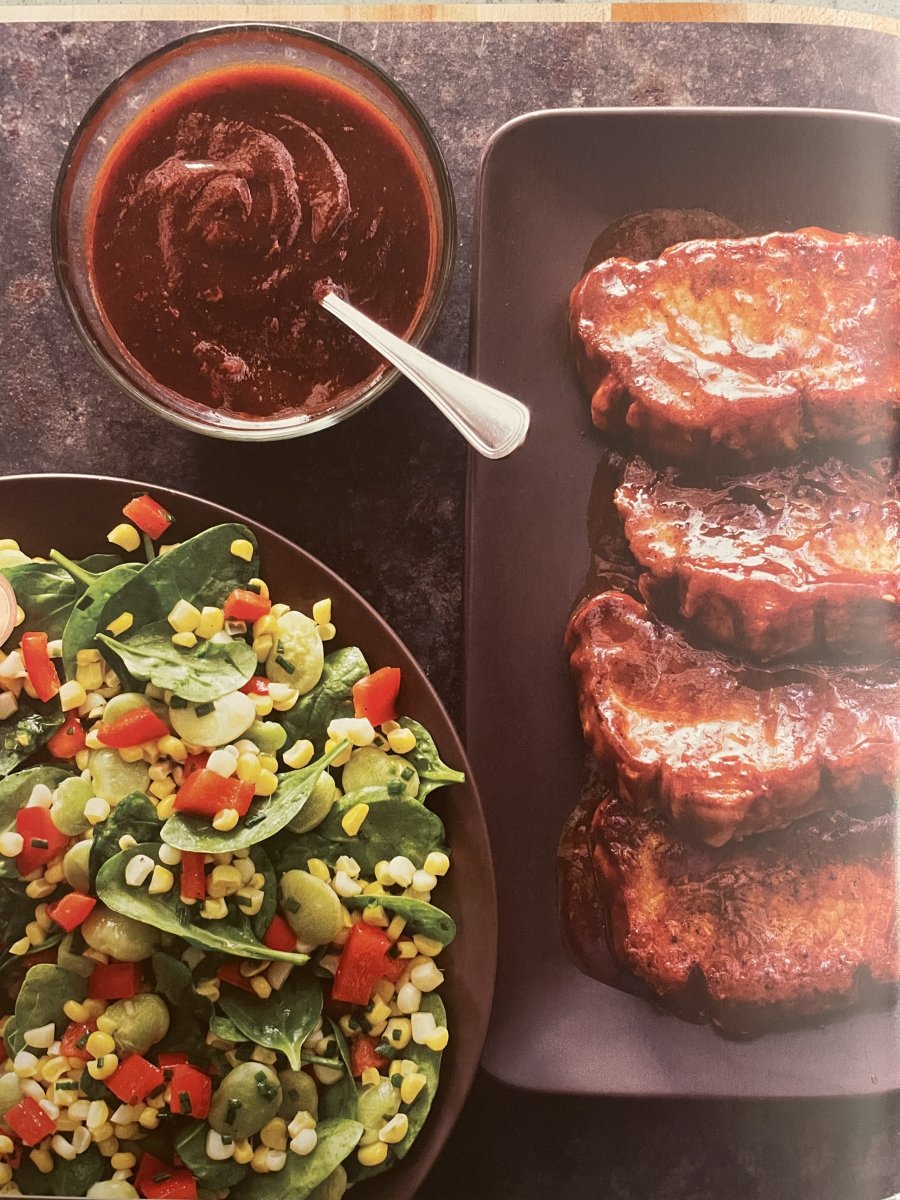 Barbecued Pork Chops With Succotash Salad